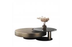China 80X32 Stainless Steel Circle Round Glass Top Coffee Table Black Gold Base supplier