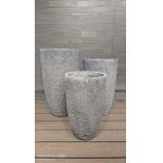 China geometric cracked - like design grey round fiber clay planter with a mosaic pattern lightweight durable low-maintainence flower pot holiday Villa office decoration Rooftop Gardens landscaping project factory