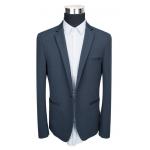 MG Mens Slim Fit Suit Blazer Navy Classic Two Buttons Knitted Fabric for sale