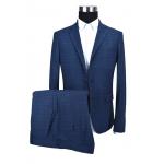 Dark Blue Mens Custom Tailored Suits Check Anti Wrinkle Business ISO9001 Certification for sale