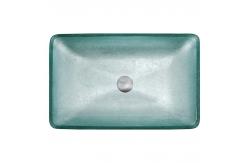 China Silver Tempered Bath Wash Basins Glass Bowl Rectangular Table Top Solid supplier