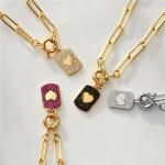 Diamond Zircon 18k Gold Plated Necklace Heart Pendant Paper Clip Link Chain Choker for sale