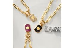 China Diamond Zircon 18k Gold Plated Necklace Heart Pendant Paper Clip Link Chain Choker supplier