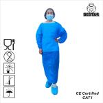 Medical CPE Long Sleeve Apron Elastic Cuff Blue Disposable Aprons For Food Industry for sale