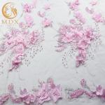 53 Inch Floral Embroidered Lace 20% Polyester Handmade Pink Flower Lace for sale