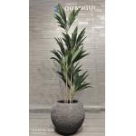 grey textured  round fiber clay planter with natural rock-like pattern lightweight durable low-maintainence flower pot holiday Villa office decoration garden landscaping project for sale