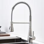 Commercial Spring Spout Single Lever Kitchen Faucet 18/10 Stainless Steel PEX Hose for sale