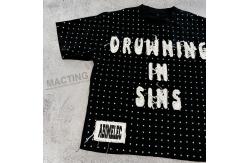 China Custom Streetwear Rhinestone Cropped T Shirt Distressed Embroidery Patched For Men supplier