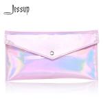 PU leather 24x13cm Portable Cosmetic Bag Button Type Metallic Pink for sale