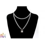 Hiphop Double Layer Key Lock Engraved Mens Chain Necklace