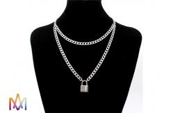 China Hiphop Double Layer Key Lock Engraved Mens Chain Necklace supplier