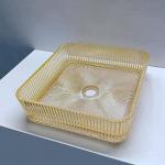 Square Shape Glass Wash Basin In Electroplated Gold Color Countertop Sinks for sale