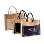 Linen Stitching Canvas Hessian Shopping Bags Custom Printed For Women
