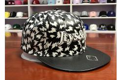 China Custom black and white leather flat bill flat printing  snapback caps supplier