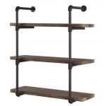 Industrial Pipe Wall Shelf & Hooks , Metal And Wood Display Shelves Polished for sale
