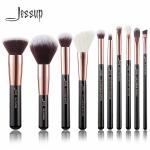 Jessup 10pcs Real Hair Makeup Brush Set Black And Rose Gold Makeup Brushes for sale