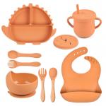 Dinosaur Silicone Feeding Set orange Suction Bowl Weaning Durable for sale