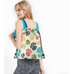Digital Printed Drawstring Backpack Bag Hand Drawn Doodle Prints Puppy Footprint Drawing for sale