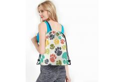 China Digital Printed Drawstring Backpack Bag Hand Drawn Doodle Prints Puppy Footprint Drawing supplier