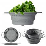 Silicone Collapsible Colander Set Food Strainer And 9 Inch Mixing Bowl 2Pcs Fruits Vegetables Pasta Strainer BPA Free for sale