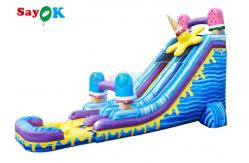 China Blue Ice Cream Theme Inflatable Slide Popsicle Inflatable Waterslide With Pool supplier