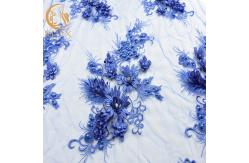 China MDX Royal Blue Lace Fabric / Beaded Bridal Lace Intricate Design supplier