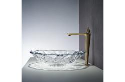 China Shinning Glass Wash Basin Transparent Faceted Shape Bathroom Sink Basin supplier