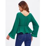 Bell Sleeve Wrap Blouse with Deep V Neck