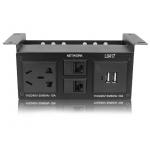 Aluminum Under Desk Power Sockets Outlet With USB Charger And Network Rj45 For Office Furniture for sale