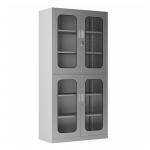 4 Galss Door Double Tiers Stainless Steel Storage Cabinet With Adjustable Shelves for sale