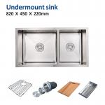 2 Bowl 30 Stainless Steel Undermount Kitchen Sink 16 Gaug Brushed 82x45 for sale