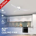 White Modern Flush Mount Ceiling Fan , DC Motor Kitchen Fan Light for sale