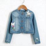 Breathable Girls Jean Jacket / Children's Denim Jeans With Covered Button