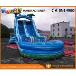0.55mm PVC Tarpaulin Commercial Inflatable Slide Blue Palm Tree Slide With Pool