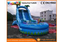 China 0.55mm PVC Tarpaulin Commercial Inflatable Slide Blue Palm Tree Slide With Pool supplier