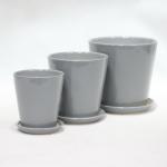 Indoor Round Glossy Grey Ceramic Planter With Drainage