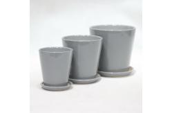 China Indoor Round Glossy Grey Ceramic Planter With Drainage supplier