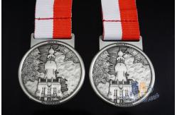 China Old Tower 3D Effect Custom Award Medals With Red / White Ribbon 50 * 3mm supplier