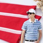 Plain And Breathable Lycra Polo Shirt Cotton Fabric Striped Pattern for sale