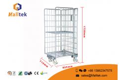China Rolling Galvanized Three - Sided Wire Mesh Trolley Logistics Warehousing Storage supplier