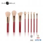 8pcs Red Plastic Handle Makeup Brush Rose Gold Ferrule 100% Syntheitc Hair OEM for sale