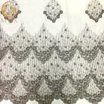 Grey Beaded Decoration Handmade Lace Fabric For Evening Dress for sale