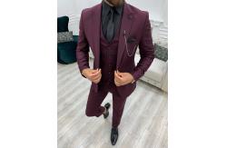 China Burgundy Slim Fit Tuxedo Three Piece Suit 65% Polyester 32% Viscone 3% Lycra supplier