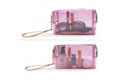 China Zippered Transparent PVC Toiletry Bag With Handle Strap supplier