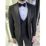 Men'S 3pc Tuxedo Suit Hanover Black Slim Fit Peak Lapel Tuxedo