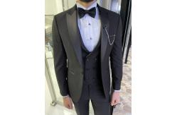 China Men'S 3pc Tuxedo Suit Hanover Black Slim Fit Peak Lapel Tuxedo supplier