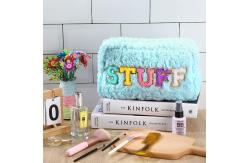 China Travel Chenille Letters Plush Preppy Makeup Bag Small Shockproof With Zipper supplier