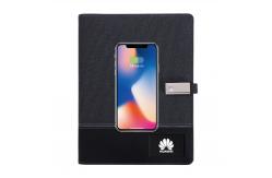 China 10W Custom LED Logo PU Leather Notebook Organizer Business Power Bank supplier