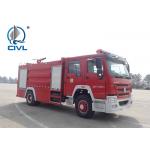 4 x 2 6m3 Sinotruk Howo Fire Fighting Truck Water Tank With Foam Tan Fire and Water cannons, ladder for sale