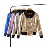 Stylish Metallic Bomber Jacket Womens , Gold Nylon Jacket Zipper Closure for sale